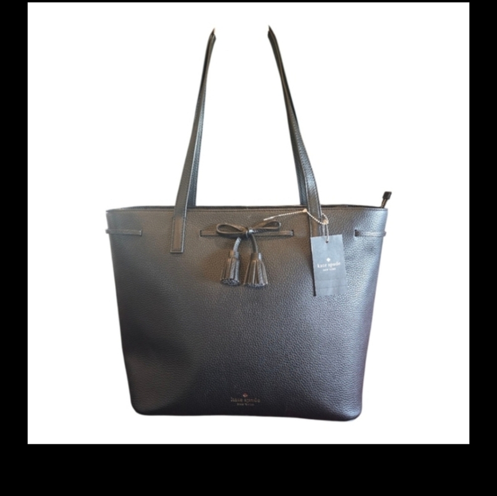 Kate Spade WKRU6244 Hayes Street Black Pebbled Leather with Bow Tassel Bag Purse